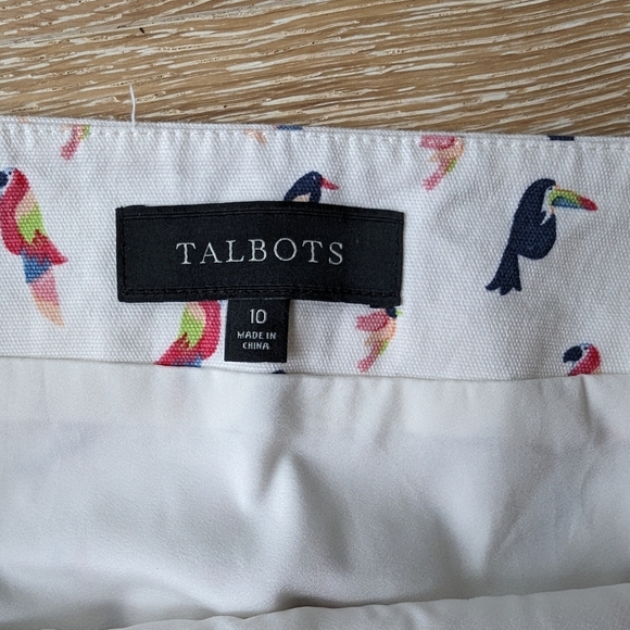 TALBOTS Parrot Toucan Skirt 10 Scalloped Hem Cotton Cream White - Picture 5 of 10